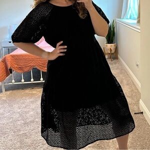 Everlane Black Heavyweight Tiered Midi Dress Size L